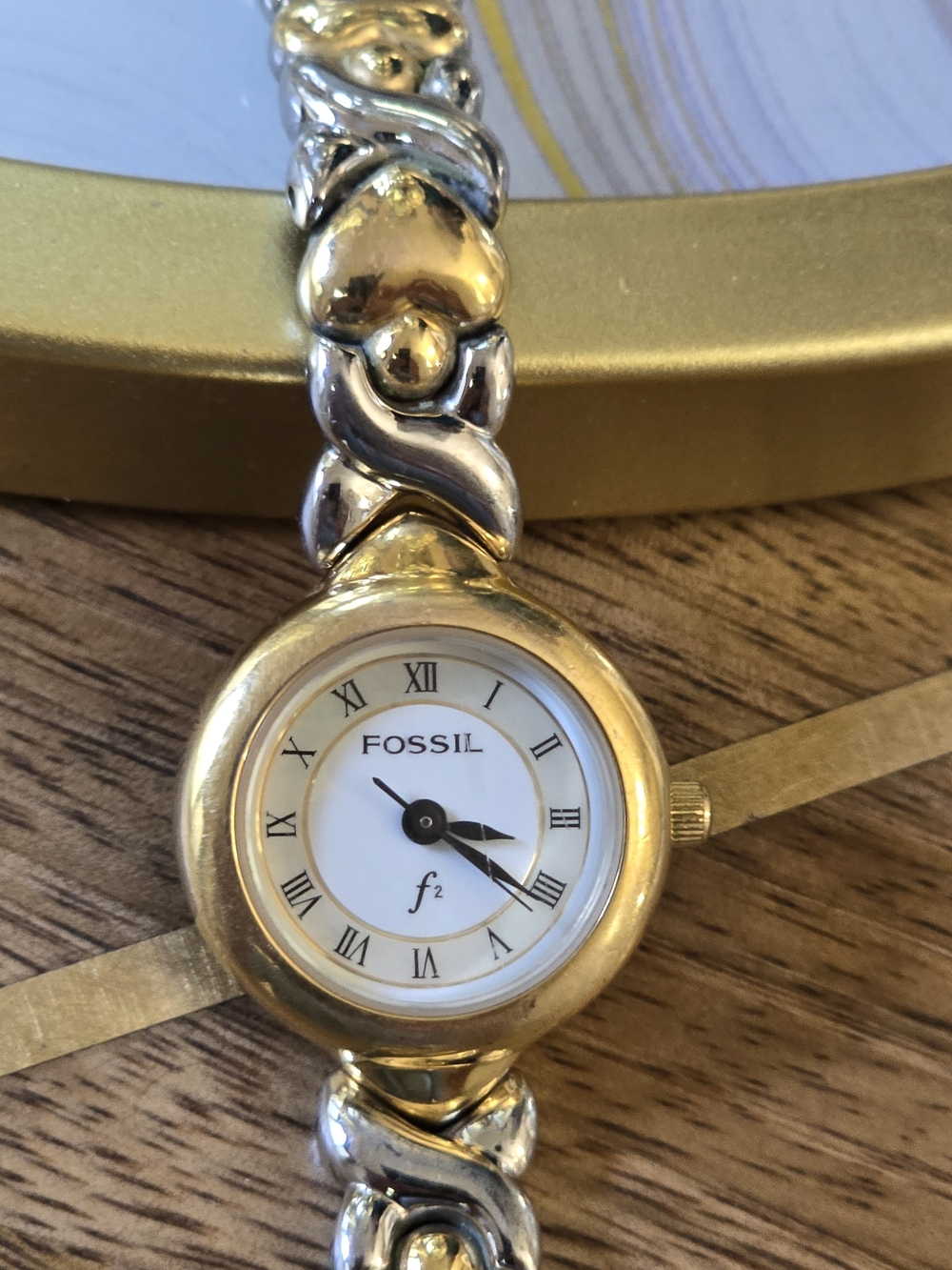 Fossil Two-Tone Heart Link Bracelet Watch - Gold & Silver